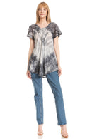 Sakkas Donna Women's Casual Lace Short Sleeve Tie Dye Corset Loose Top Blouse