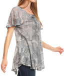 Sakkas Marzia Women's Loose Fit Short Sleeve Casual Tie Dye Batik Blouse Top Tunic