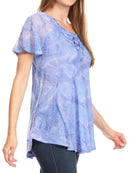 Sakkas Marzia Women's Loose Fit Short Sleeve Casual Tie Dye Batik Blouse Top Tunic