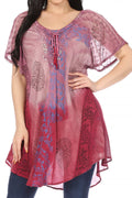 Sakkas Marzia Women's Loose Fit Short Sleeve Casual Tie Dye Batik Blouse Top Tunic#color_19208-Pink