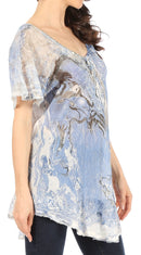 Sakkas Marzia Women's Loose Fit Short Sleeve Casual Tie Dye Batik Blouse Top Tunic