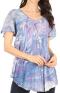 Sakkas Marzia Women's Loose Fit Short Sleeve Casual Tie Dye Batik Blouse Top Tunic#color_19701-Purple