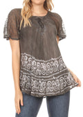 Sakkas Marzia Women's Loose Fit Short Sleeve Casual Tie Dye Batik Blouse Top Tunic#color_Grey