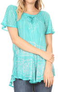 Sakkas Marzia Women's Loose Fit Short Sleeve Casual Tie Dye Batik Blouse Top Tunic#color_Teal