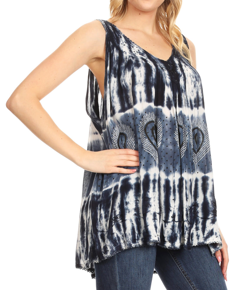 Sakkas Milva Women's Casual Loose Sleeveless Tie Dye Printed Tank Top Blouse Tunic