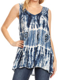 Sakkas Milva Women's Casual Loose Sleeveless Tie Dye Printed Tank Top Blouse Tunic#color_19238-Navy