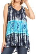 Sakkas Milva Women's Casual Loose Sleeveless Tie Dye Printed Tank Top Blouse Tunic#color_19238-NavyTurquoise