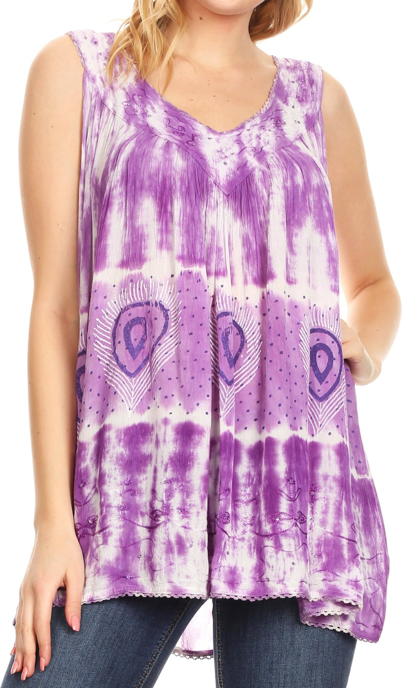 Sakkas Milva Women's Casual Loose Sleeveless Tie Dye Printed Tank Top Blouse Tunic