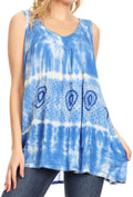 Sakkas Milva Women's Casual Loose Sleeveless Tie Dye Printed Tank Top Blouse Tunic#color_19238-SkyBlue