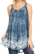 Sakkas Lidia Women's Casual Loose Batik Tie Dye Sleeveless Tank Top Blouse Tunic#color_Teal