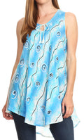 Sakkas Mai Women's Casual Swing Sleeveless Loose Tie Dye Tunic Tank Top #color_19235-Turquoise