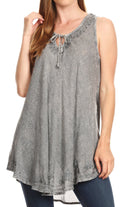 Sakkas Mai Women's Casual Swing Sleeveless Loose Tie Dye Tunic Tank Top #color_19236-Grey