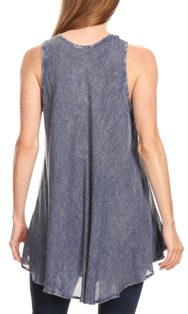 Sakkas Mai Women's Casual Swing Sleeveless Loose Tie Dye Tunic Tank Top