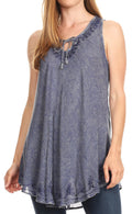 Sakkas Mai Women's Casual Swing Sleeveless Loose Tie Dye Tunic Tank Top #color_19236-Navy