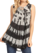 Sakkas Mai Women's Casual Swing Sleeveless Loose Tie Dye Tunic Tank Top #color_Black