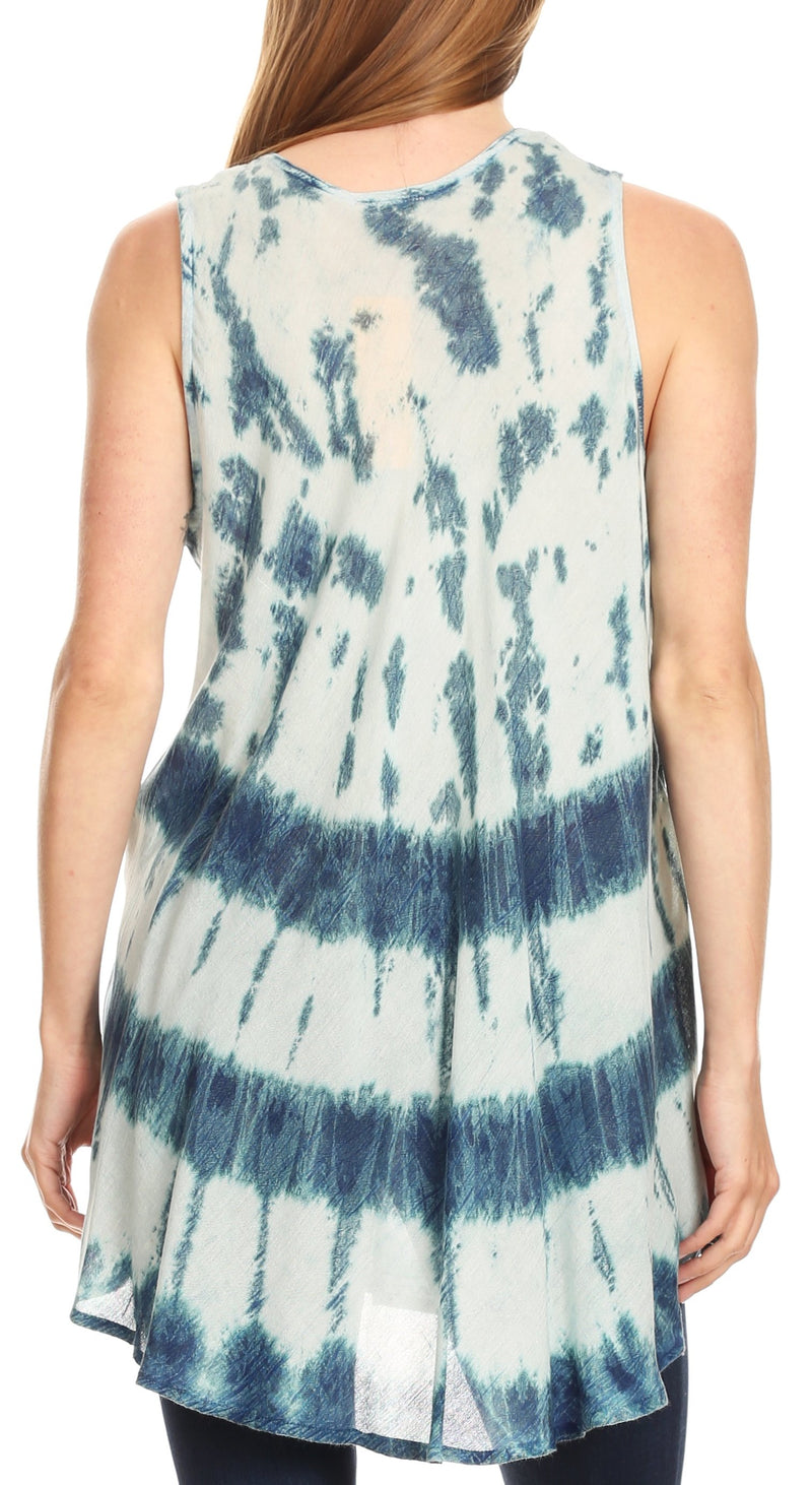 Sakkas Mai Women's Casual Swing Sleeveless Loose Tie Dye Tunic Tank Top