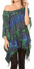 Sakkas Geno Round Neck Casual Boho Short Sleeve Loose Blouse Top Cover-up w/Fringe#color_Purple