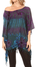 Sakkas Geno Round Neck Casual Boho Short Sleeve Loose Blouse Top Cover-up w/Fringe#color_Teal