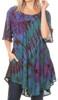 Sakkas Yara Women's Casual Loose Oversize Short Sleeve Scoop Neck Blouse Top Tunic#color_Chocolate
