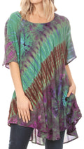 Sakkas Yara Women's Casual Loose Oversize Short Sleeve Scoop Neck Blouse Top Tunic#color_Green