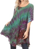 Sakkas Yara Women's Casual Loose Oversize Short Sleeve Scoop Neck Blouse Top Tunic#color_OliveGreen