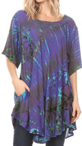 Sakkas Yara Women's Casual Loose Oversize Short Sleeve Scoop Neck Blouse Top Tunic#color_Purple