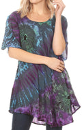 Sakkas Yara Women's Casual Loose Oversize Short Sleeve Scoop Neck Blouse Top Tunic#color_Teal