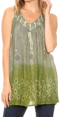 Sakkas Mina Women's Casual Loose Ombre Tie Dye Sleeveless Tank Top Tunic Blouse#color_19526-Green