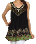 Sakkas Oasis Gauzy Crepe Sleeveless Blouse#color_Black/MossGreen