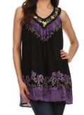 Sakkas Oasis Gauzy Crepe Sleeveless Blouse#color_Black/Purple