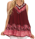 Sakkas Oasis Gauzy Crepe Sleeveless Blouse#color_Burgundy/Pink