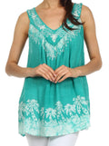 Sakkas Oasis Gauzy Crepe Sleeveless Blouse#color_Mint/White