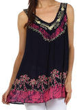 Sakkas Oasis Gauzy Crepe Sleeveless Blouse#color_Navy/Pink