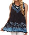 Sakkas Oasis Gauzy Crepe Sleeveless Blouse#color_Navy/Turquoise