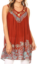 Sakkas Oasis Gauzy Crepe Sleeveless Blouse#color_Rust/Mint
