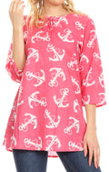 Sakkas Nila Women's Casual Summer Light 3/4 Sleeve Printed Tunic Top Cover-up #color_19908-Pink
