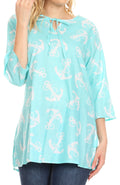 Sakkas Nila Women's Casual Summer Light 3/4 Sleeve Printed Tunic Top Cover-up #color_19908-Turquoise
