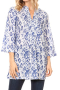 Sakkas Ona Women's Casual Summer Cotton 3/4 Sleeve Print Loose Tunic Top Blouse#color_19917-SnakeWhite
