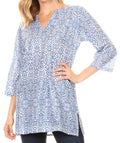 Sakkas Sasa Women's Casual Summer Cotton 3/4 Sleeve Print Loose Tunic Top Blouse#color_19922-TileBlue