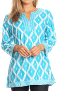 Sakkas Ida Fresh Casual Rayon Paisley Tunic Blouse Top with 3/4 Sleeve#color_Turq 