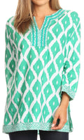 Sakkas Ida Fresh Casual Rayon Paisley Tunic Blouse Top with 3/4 Sleeve#color_Green