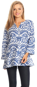Sakkas Flavia Light Casual Ikat Design Rayon Tunic Blouse 3/4 Sleeve