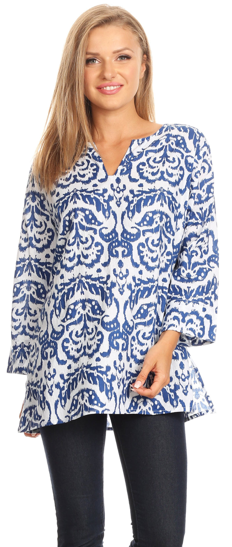 Sakkas Flavia Light Casual Ikat Design Rayon Tunic Blouse 3/4 Sleeve
