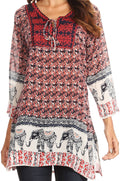 Sakkas Myra Ethnic Print Tunic with Embroidery#color_Red