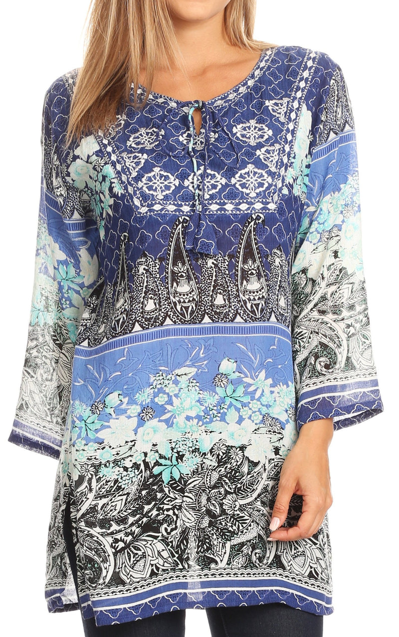 Sakkas Caterina Boho Lightweight Casual Embroidered Floral Tunic  / Blouse Top