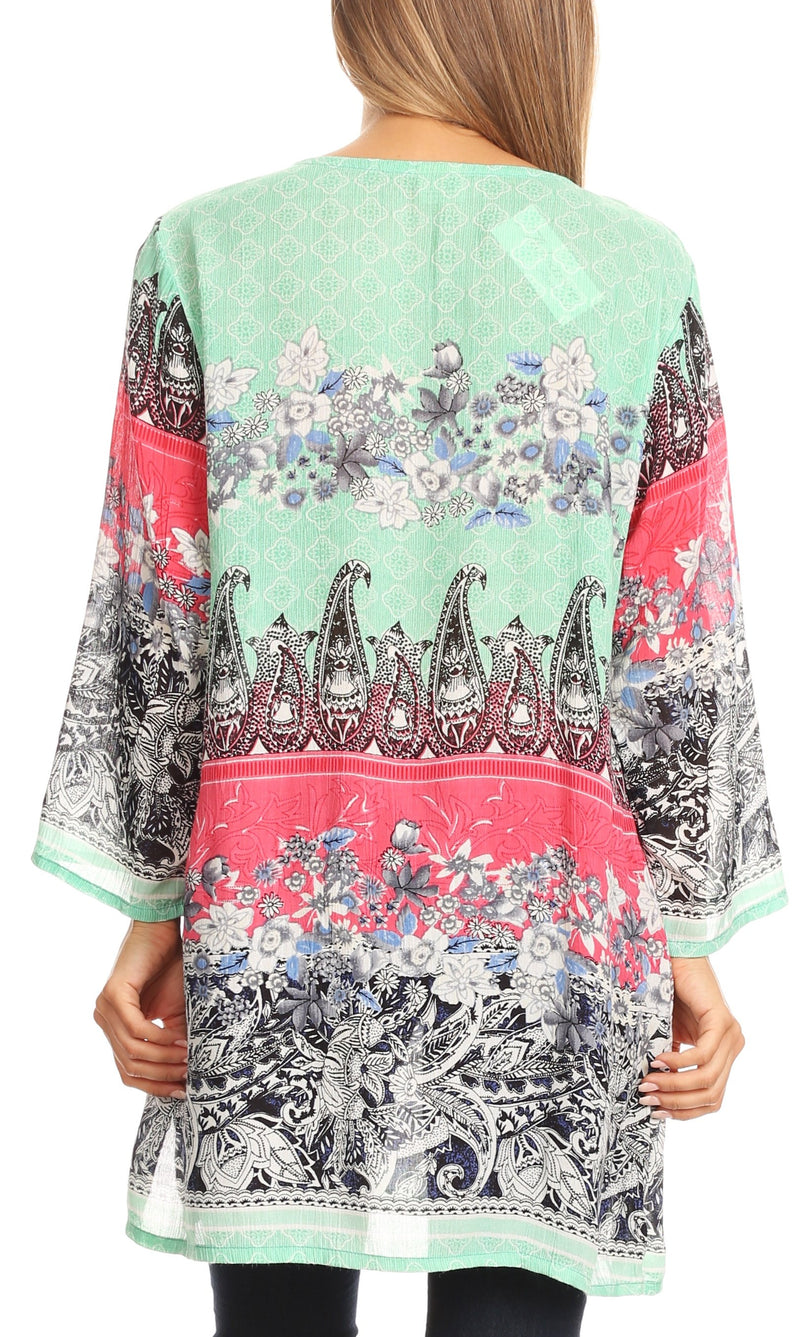 Sakkas Caterina Boho Lightweight Casual Embroidered Floral Tunic  / Blouse Top