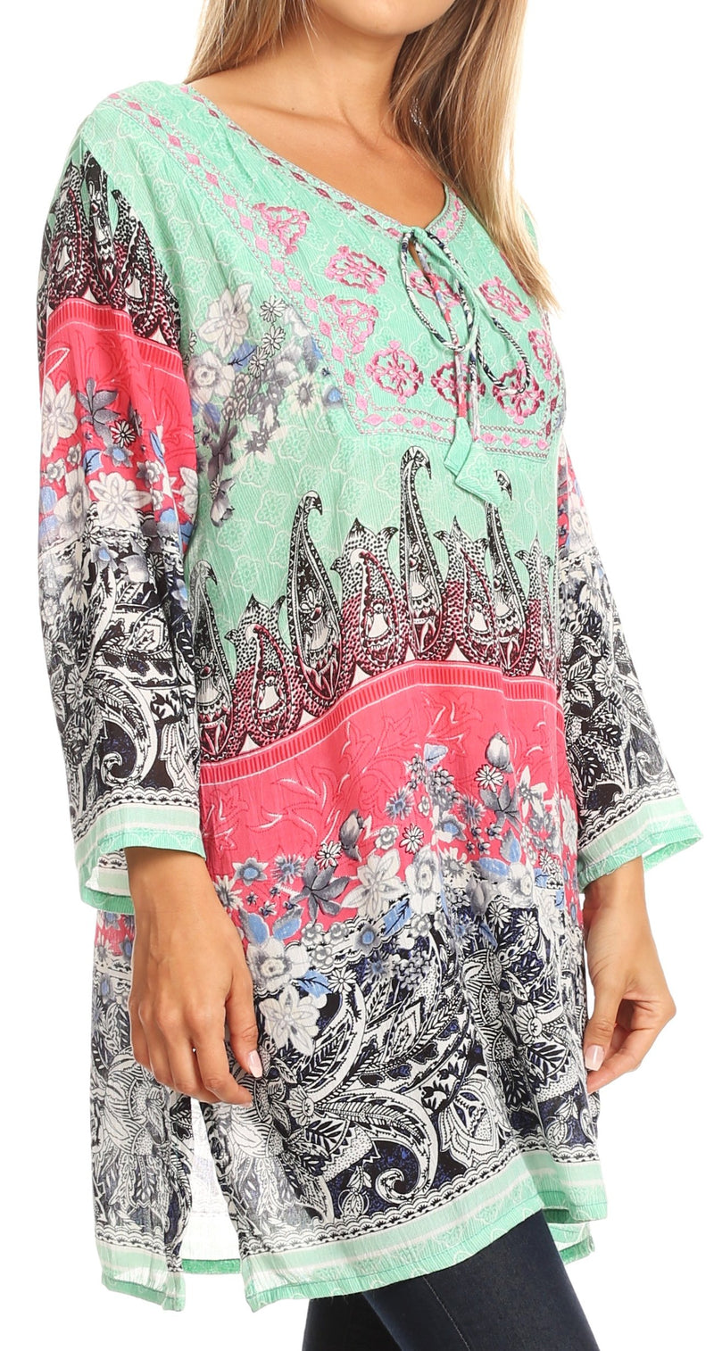 Sakkas Caterina Boho Lightweight Casual Embroidered Floral Tunic  / Blouse Top