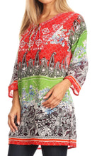 Sakkas Caterina Boho Lightweight Casual Embroidered Floral Tunic  / Blouse Top