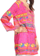 Sakkas Carina Tie Front 3/4 Sleeve Tunic with Cross Stitch Embroidery