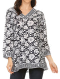 Sakkas Assia Damask Floral Long Sleeve Blouse Tunic#color_Blue